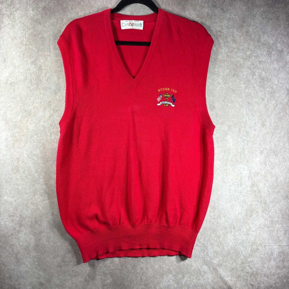 Vintage Clark & Gregory Sweater Vest Mens Large Red Ryder Cup Oak Hill Scotland‎